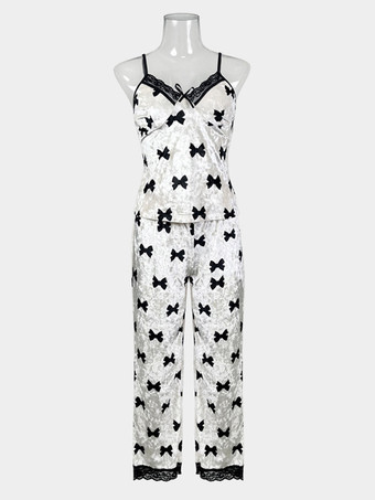 パジャマセット エクリュ ホワイト レース 室内用 ツートン ベロア ランジェリー