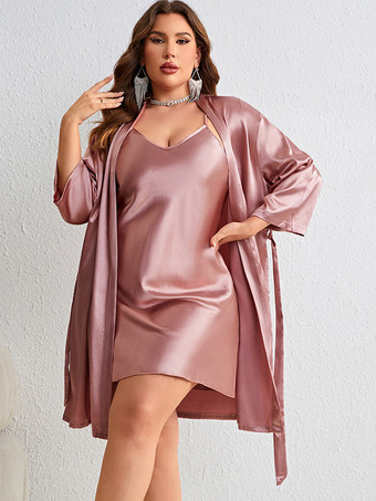 RosaConjunto de pijama de seda verde oscuro para interior lencería de talla grande