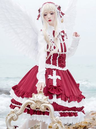 ワインレッド スウィートロリータドレス ノースリーブ スウィートロリータドレス