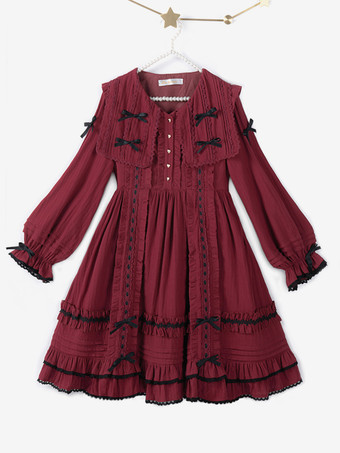 ゴシック ロリータ ドレス リボン レース カラーブロック ブラック ブラック