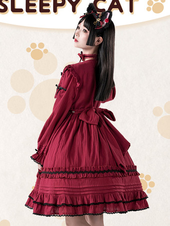 ゴシック ロリータ ドレス リボン レース カラーブロック ブラック ブラック