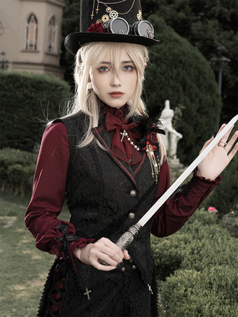 ゴシックロリータブラウス フリル リボン ロリータトップス 長袖 グレーロリータシャツ