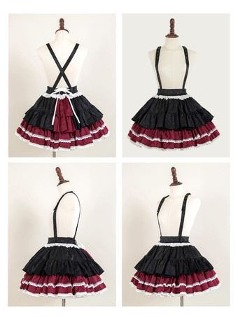 ゴシックロリータSKジャカードピンクグロメットフリルロリータスカート