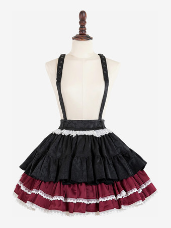 ゴシックロリータSKジャカードピンクグロメットフリルロリータスカート