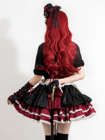 ゴシックロリータSKジャカードピンクグロメットフリルロリータスカート