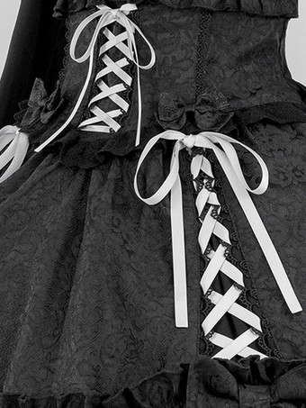   ゴシック ロリータ サスペンダードレス フリル レース ジャカード カラーブロック レッド ブラック