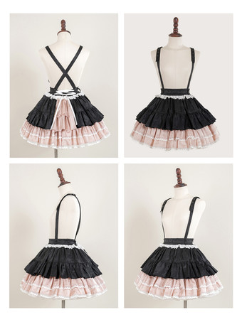 ゴシックロリータSKジャカードピンクグロメットフリルロリータスカート