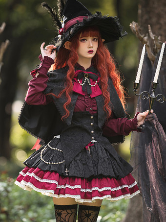 Gothic Lolita SK Jacquard Pink Grommets Ruffles Lolita Skirts