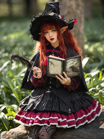 ゴシックロリータSKジャカードピンクグロメットフリルロリータスカート