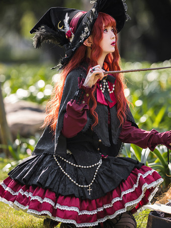 ゴシックロリータSKジャカードピンクグロメットフリルロリータスカート