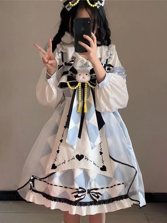 ライトスカイブルースイートロリータドレス ポリエステル ノースリーブ スイートジャンパー おとぎ話のロリータドレス