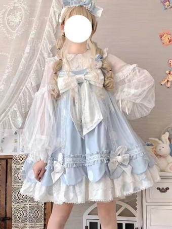 ライトスカイブルースイートロリータドレス ポリエステル ノースリーブ ジャンパー スイート 童話風 ロリータドレス