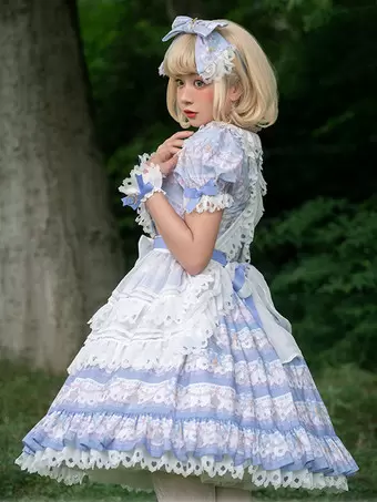 Sweet Lolita Dress Pastel Blue Sweet Lolita Lace Ruffle Dress Lolitashow