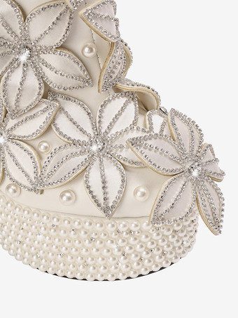 レディース アンクルブーツ ホワイト ラインストーン ブーティ PUレザー ラウンドトゥ スティレットヒール