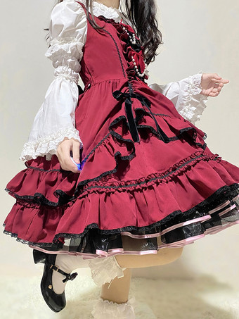 レッド スイートロリータドレス ポリエステル ノースリーブ ジャンパー スイートロリータドレス