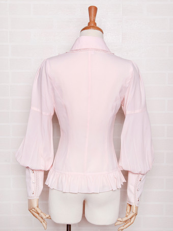 スイートロリータブラウス フリル レース 長袖 ピンクロリータトップ ロリータシャツ