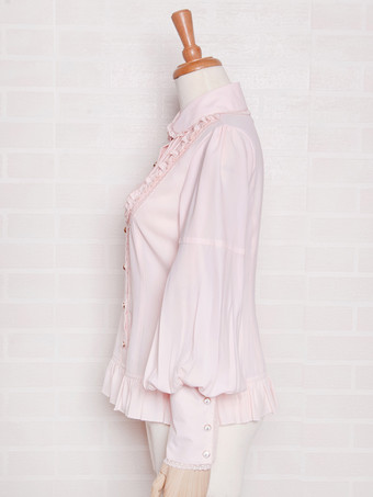 スイートロリータブラウス フリル レース 長袖 ピンクロリータトップ ロリータシャツ