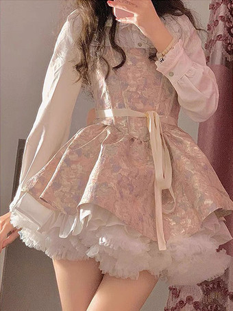 PinkSweet Lolita Dress Polyester Sleeveless Ruffles Sweet Lolita Dress