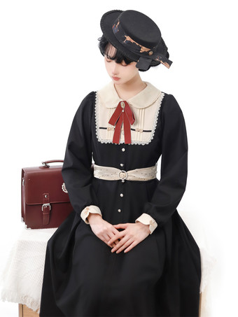 ゴシック ロリータ ドレス フリル リボン 水玉 ブラック ブラック