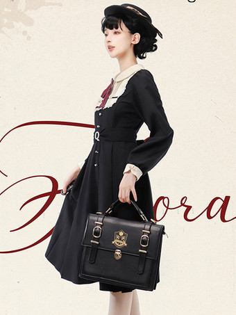 ゴシック ロリータ ドレス フリル リボン 水玉 ブラック ブラック