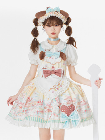 Robe Lolita douce en polyester à manches courtes Robe Lolita douce de conte de fées