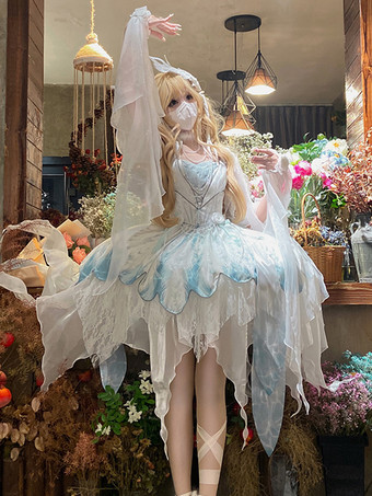 Robes Lolita Style Tea Party Jupe Lolita Nœuds Sans Manches Robe De Mariée Lolita En Polyester Paon Blanc