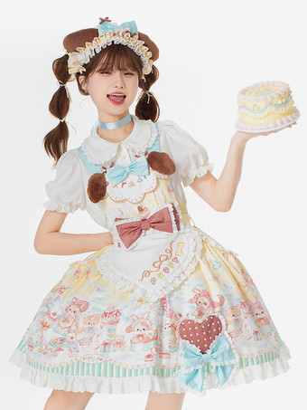 Robe Lolita douce en polyester à manches courtes Robe Lolita douce de conte de fées