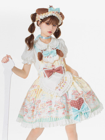 Robe Lolita douce en polyester à manches courtes Robe Lolita douce de conte de fées