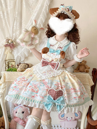 Robe Lolita douce en polyester à manches courtes Robe Lolita douce de conte de fées