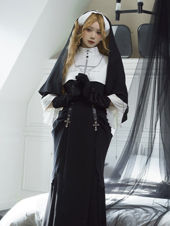 Gothic Lolita Dresses Metal Details Ruched Cross Black Black