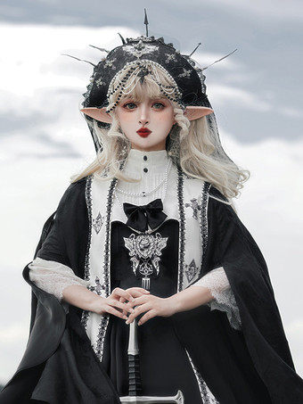 SchwarzGothic Lolita Kleider Schleifen Perlen Kreuz Schwarz Schwarz