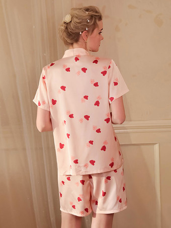 パジャマセット ピンク 室内用 シルク風 ランジェリー