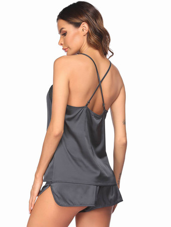 パジャマセット ブラック シルク風レース デイリーカジュアルランジェリー