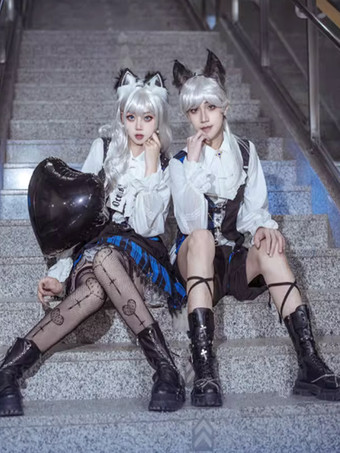 ゴシックロリータウィッグロングトゥースルドシルバーロリータアクセサリー