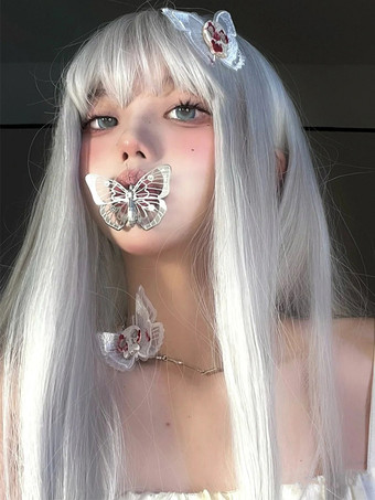 ゴシックロリータウィッグ シルバー ロング トゥースルド ロリータアクセサリー