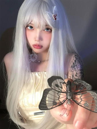 ゴシックロリータウィッグ シルバー ロング トゥースルド ロリータアクセサリー