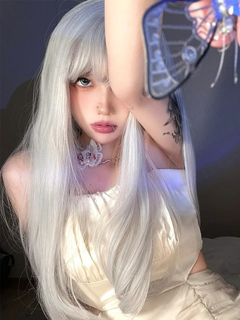 ゴシックロリータウィッグ シルバー ロング トゥースルド ロリータアクセサリー