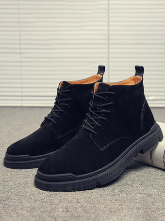 ブラック メンズ ワークブーツ マイクロスエードアッパー シック コーヒーブラウン アンクルショートブーツ