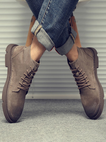 メンズ ワークブーツ マイクロスエードアッパー シック コーヒーブラウン アンクルショートブーツ