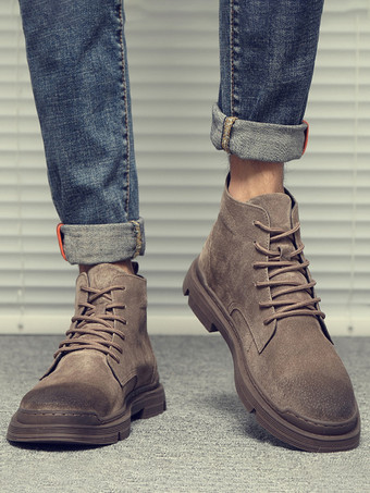 メンズ ワークブーツ マイクロスエードアッパー シック コーヒーブラウン アンクルショートブーツ