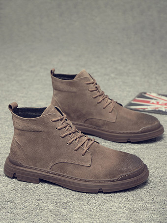 メンズ ワークブーツ マイクロスエードアッパー シック コーヒーブラウン アンクルショートブーツ