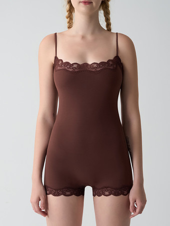 ディープブラウンキャミソール ボディスーツ ランジェリー シェイプウェア ブラック レース
