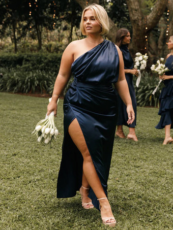 ブライズメイドドレス 伸縮性のあるシルクのようなサテンのボールガウン 足首丈のウェディングパーティードレス