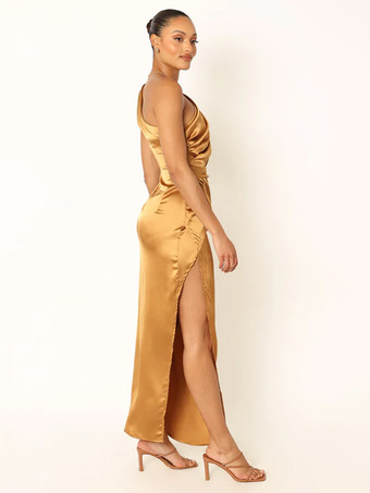 ブライズメイドドレス 伸縮性のあるシルクのようなサテンのボールガウン 足首丈のウェディングパーティードレス