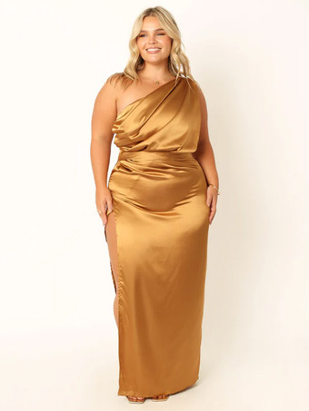 ブライズメイドドレス 伸縮性のあるシルクのようなサテンのボールガウン 足首丈のウェディングパーティードレス