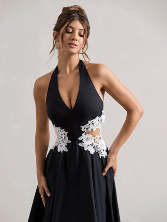 イブニングドレス Aラインデザインネックラインポリエステルティーレングスレースフォーマルパーティードレス