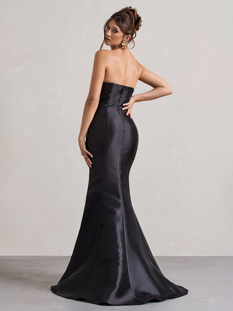 Robe de soirée sirène en tissu satiné à encolure dégagée et longueur au sol