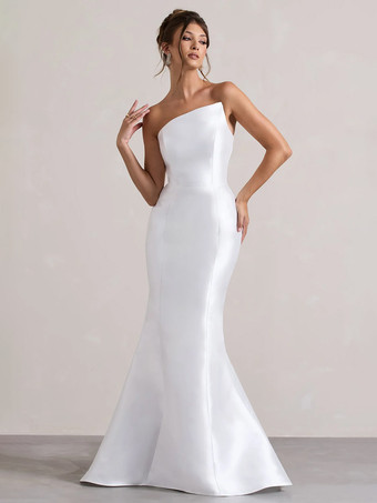 Robe de soirée sirène en tissu satiné à encolure dégagée et longueur au sol