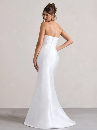 Robe de soirée sirène en tissu satiné à encolure dégagée et longueur au sol