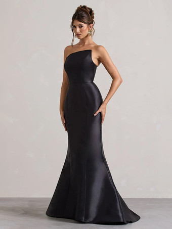 NoirRobe de soirée sirène en tissu satiné à encolure dégagée et longueur au sol
